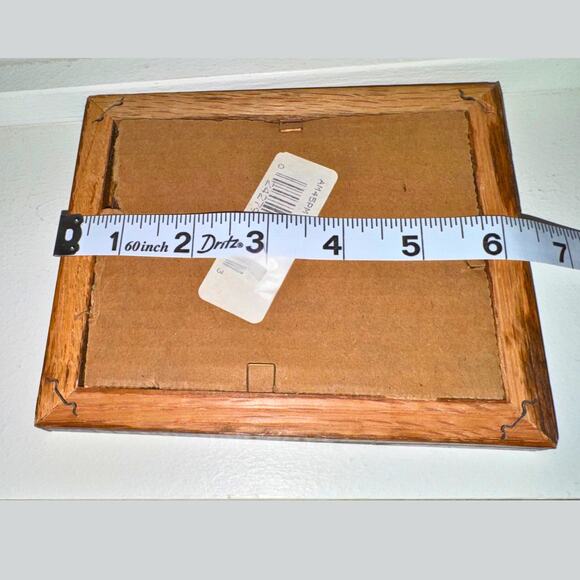 Vintage Oak Wood Framed Wall Mirror | Small Rustic Cabin Decor 7x6” - Picture 4 of 6